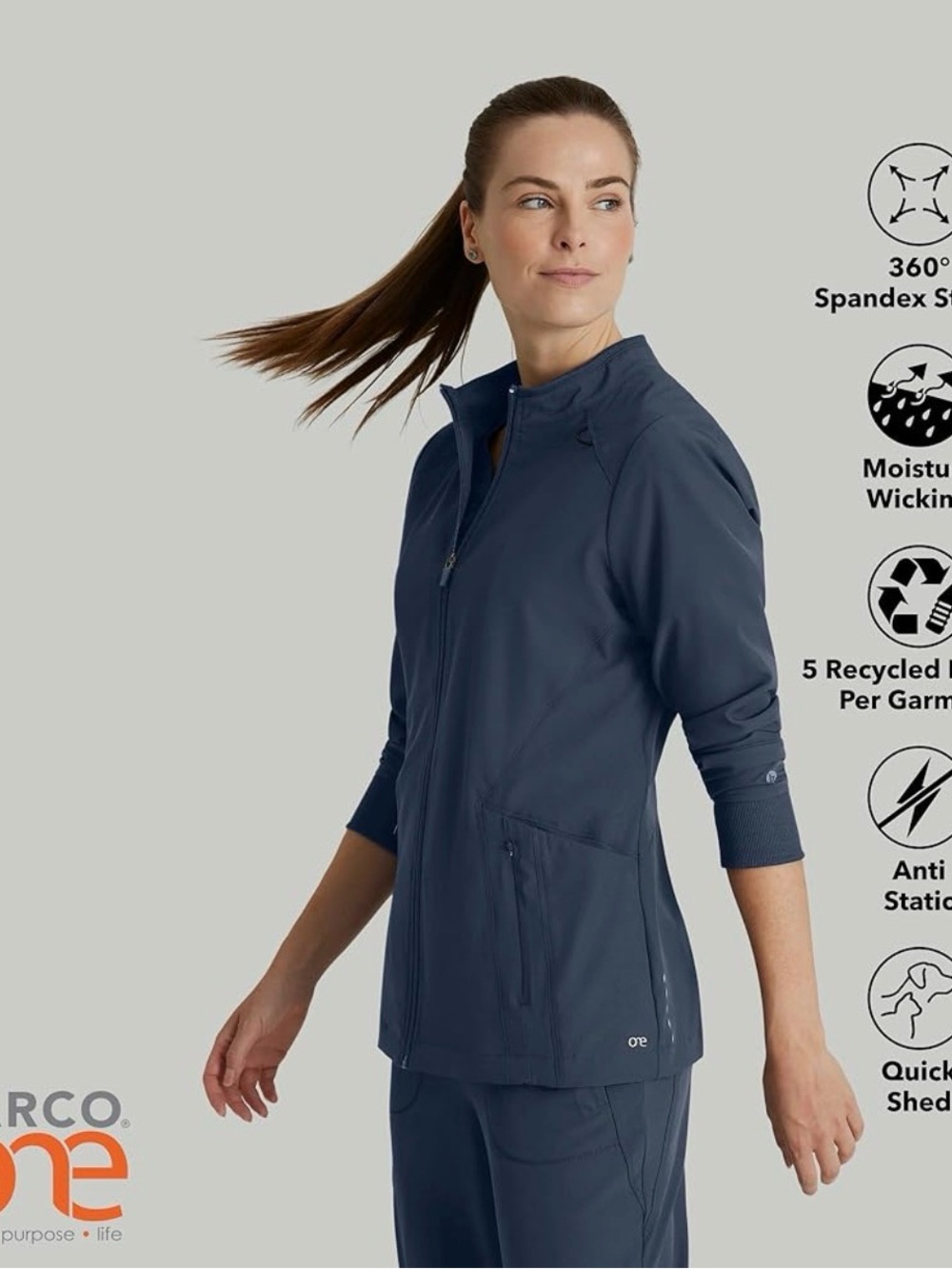 Women’s Navy Utility Zip Jacket - Picture 3 of 4